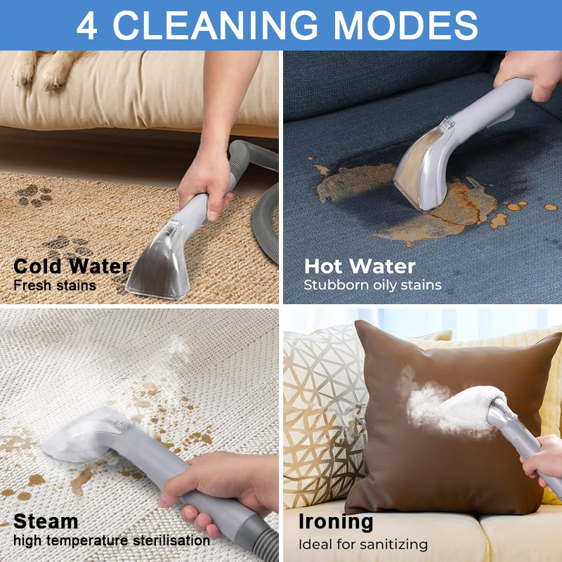 Wet Dry Spot Cleaner for Home & Car Steam Hot Water Carpet & Upholstery Cleaning with Attachments