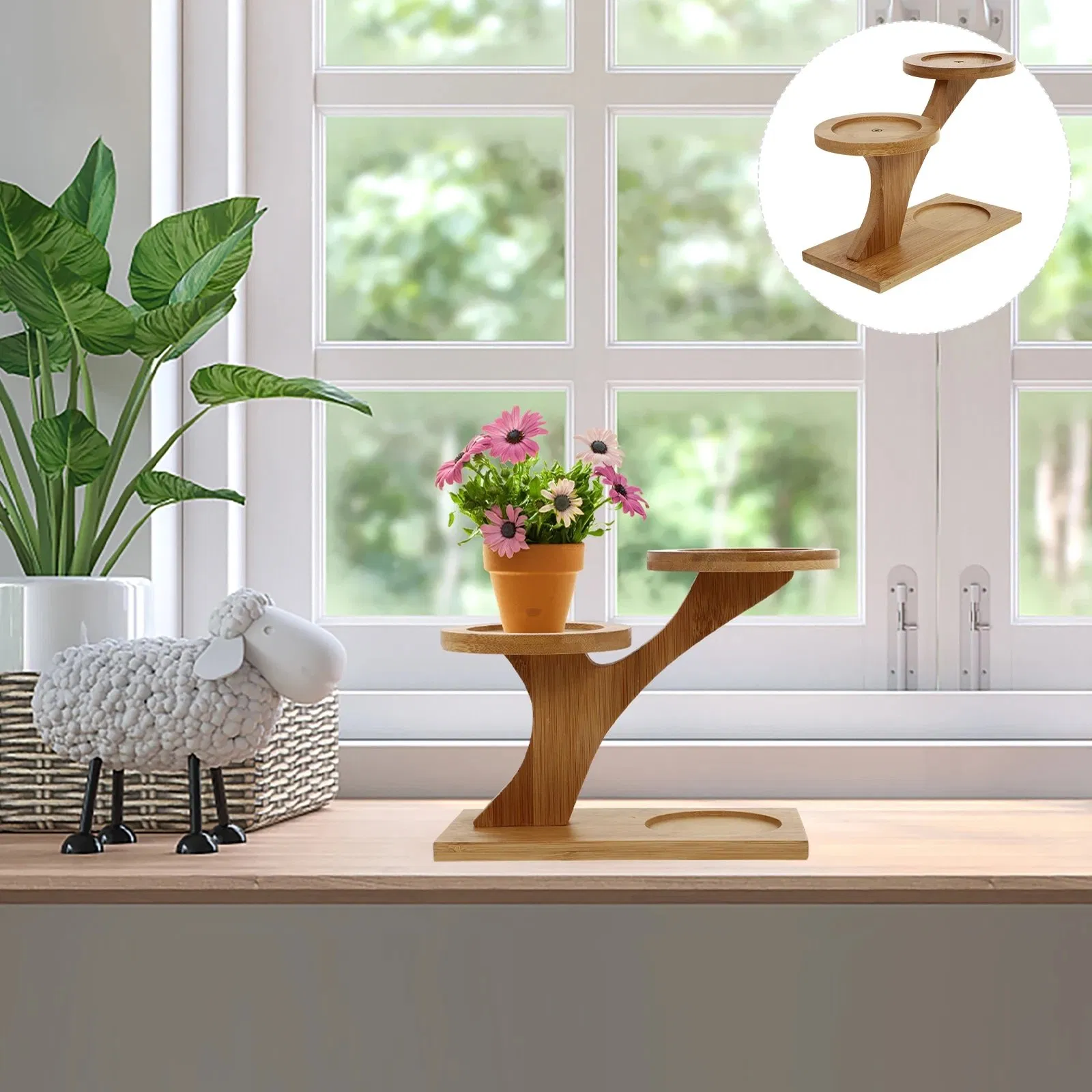 Wood Flowerpot Rack Desktop Planter Display Stand Indoor Plant Pot Shelf Succulent Solid Wood Bay Window Sill Flower Pot Shelf