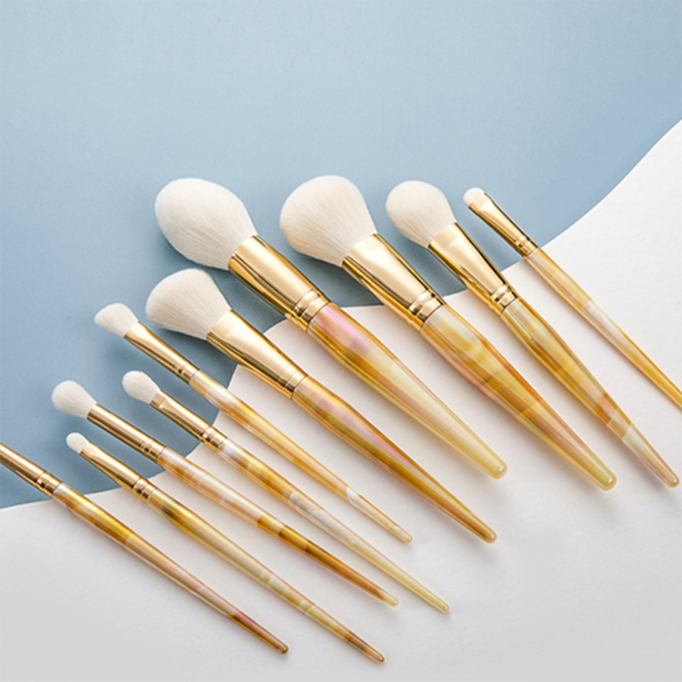 New Arrival Marble Handle Rose Gold 10PCS Natural Hair Professional Makeup Brushes Set Cosmetic Tool
