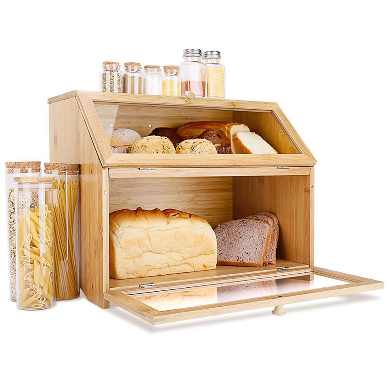 Bamboo Bread Box Multi-Functional Large Capacity Kitchen Food Snack Storage Box