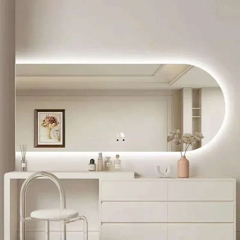 Smart Touch Anti-Fog Bathroom Mirror - Irregular Arc Wall-Mounted with LED Lights
