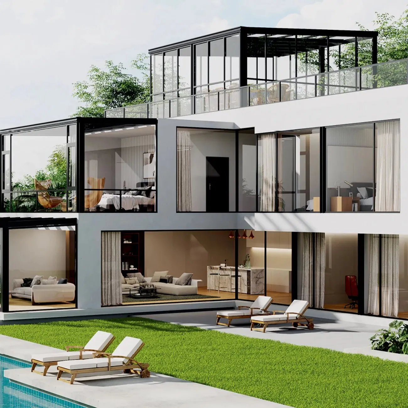 Conservatory Sunroom Luxurious Aluminum Sunroom Enclosures with Skylight for Natural Illumination