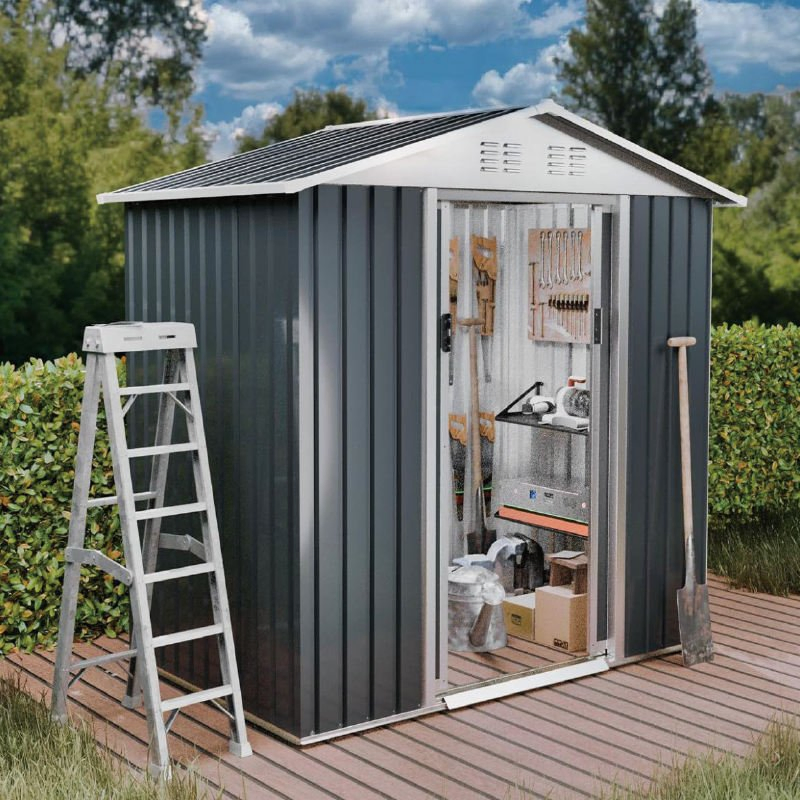6*4FT Spacious Storage Shed for Household Items Lawn Tools and Seasonal Decor with Weatherproof Coating Tool House Garden Shed