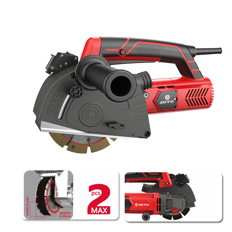 CE Certificate Electric Power Construction Tools Wall Grooving Machine 125mm Concrete Groove Cutter 1600W Wall Chaser with 2 Blades Powerful