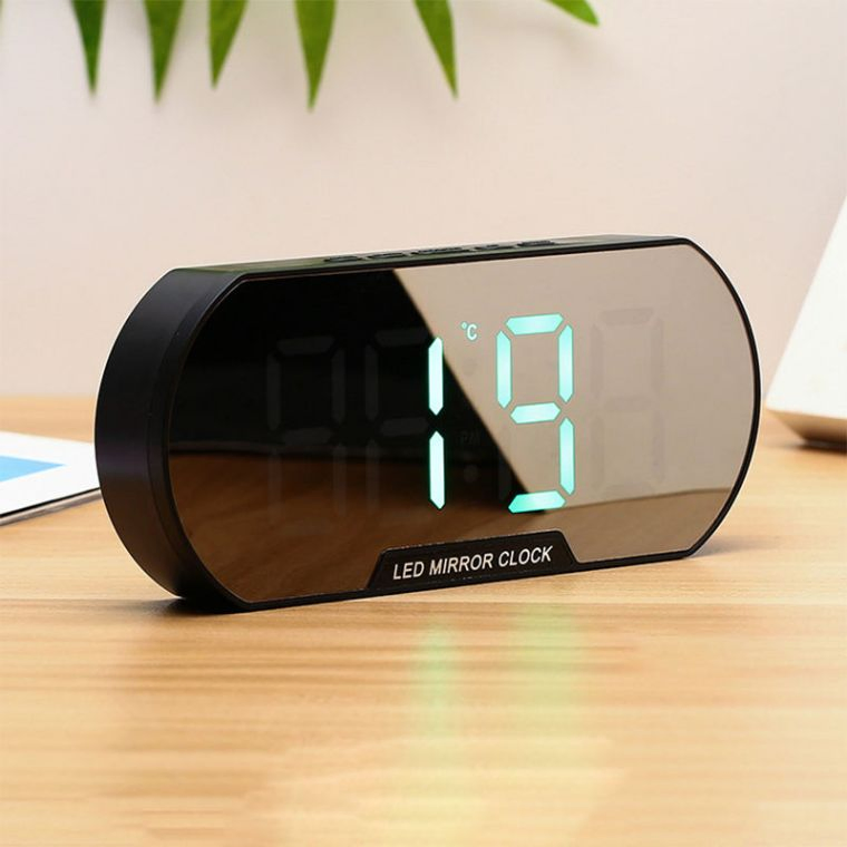Logo Customized Brightness Adjustment Digital LED Mirror Alarm Clock