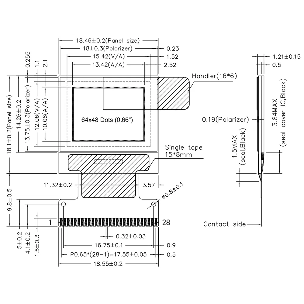 OLED-дисплей 0.66 дюйма 64x48 белый, SSD1306