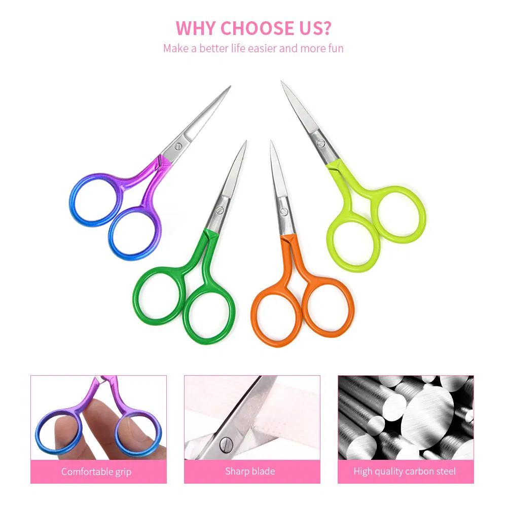 Stainless Steel Beauty Eyelash Barber Beard Scissors Colorful Makeup Eyebrow Nose Hair Cutting Trimmer