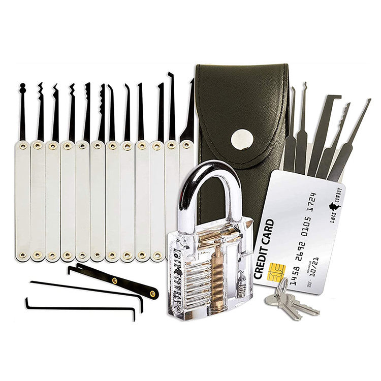 Credit Card Lock Pick Set Transparent Training Padlock 20 Pieces Lock Picking Set