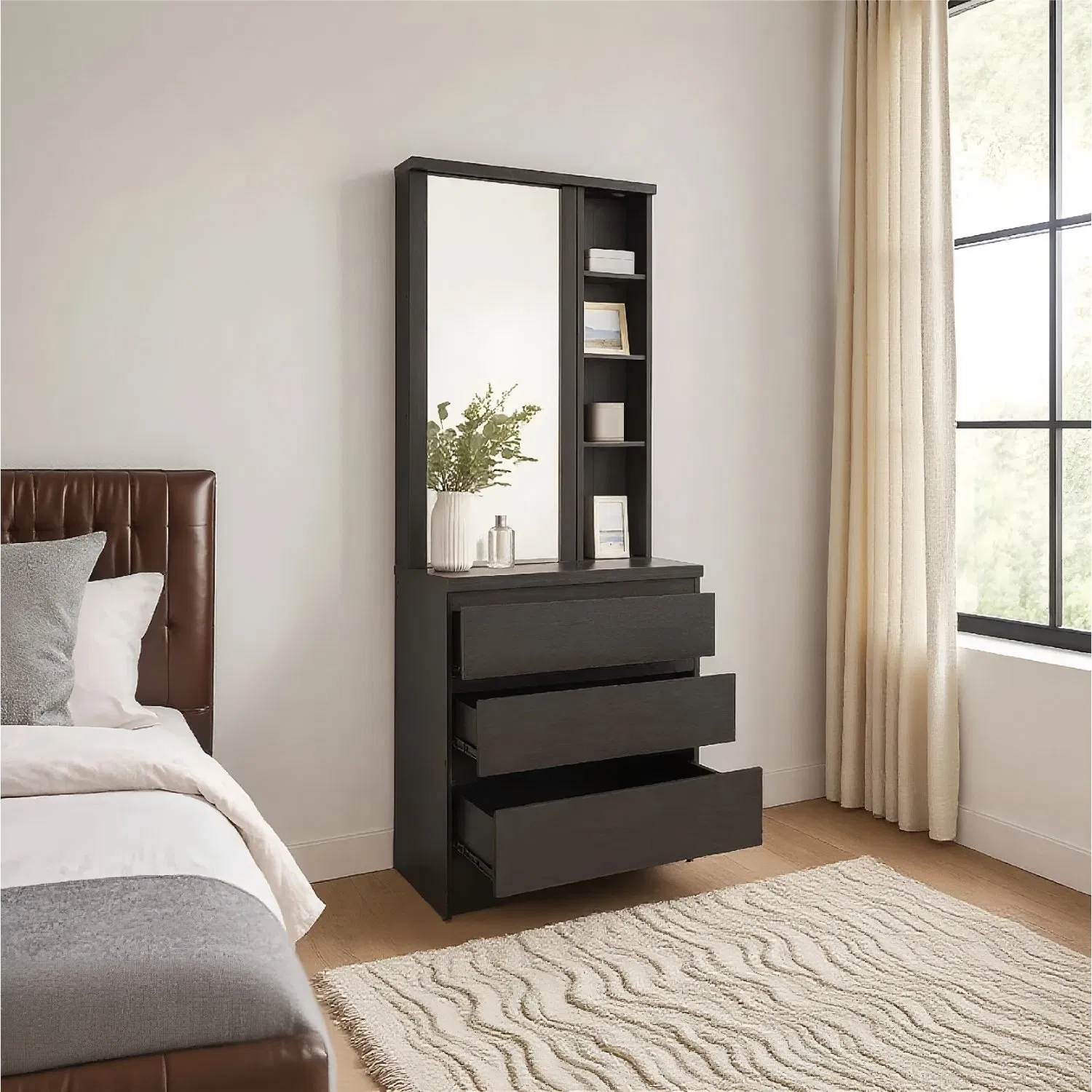 Minimalist Style High-Quality Solid Color Wooden Full-Length Mirror