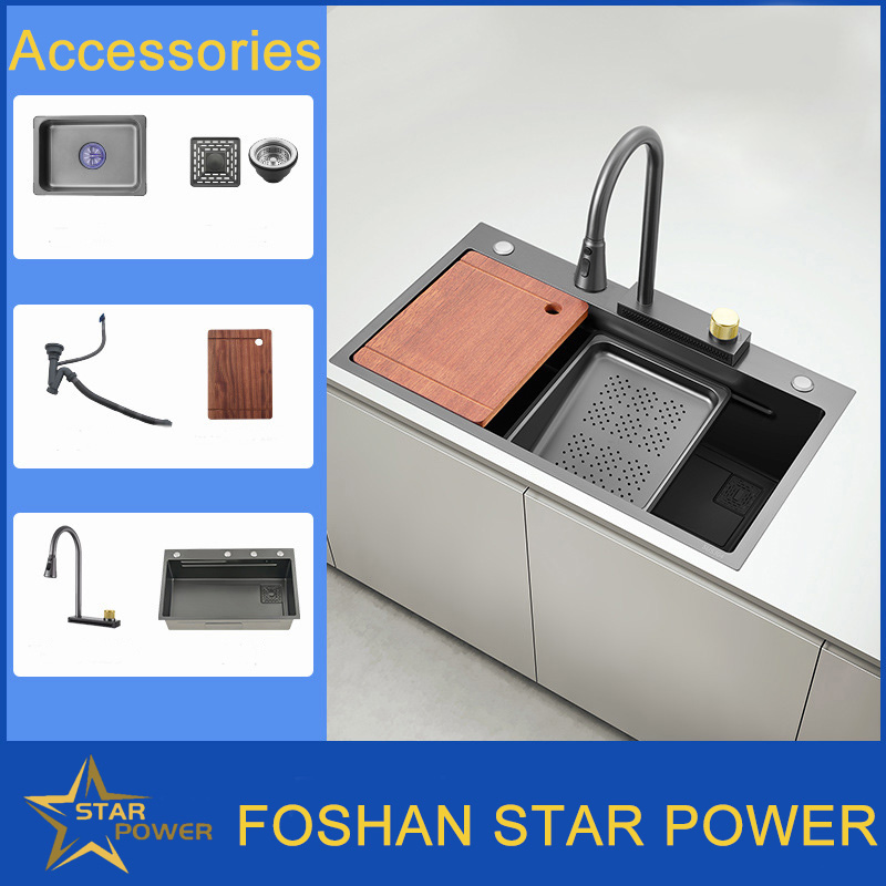 Multifunctional Double - Bowl Granite Commercial Kitchen Sink