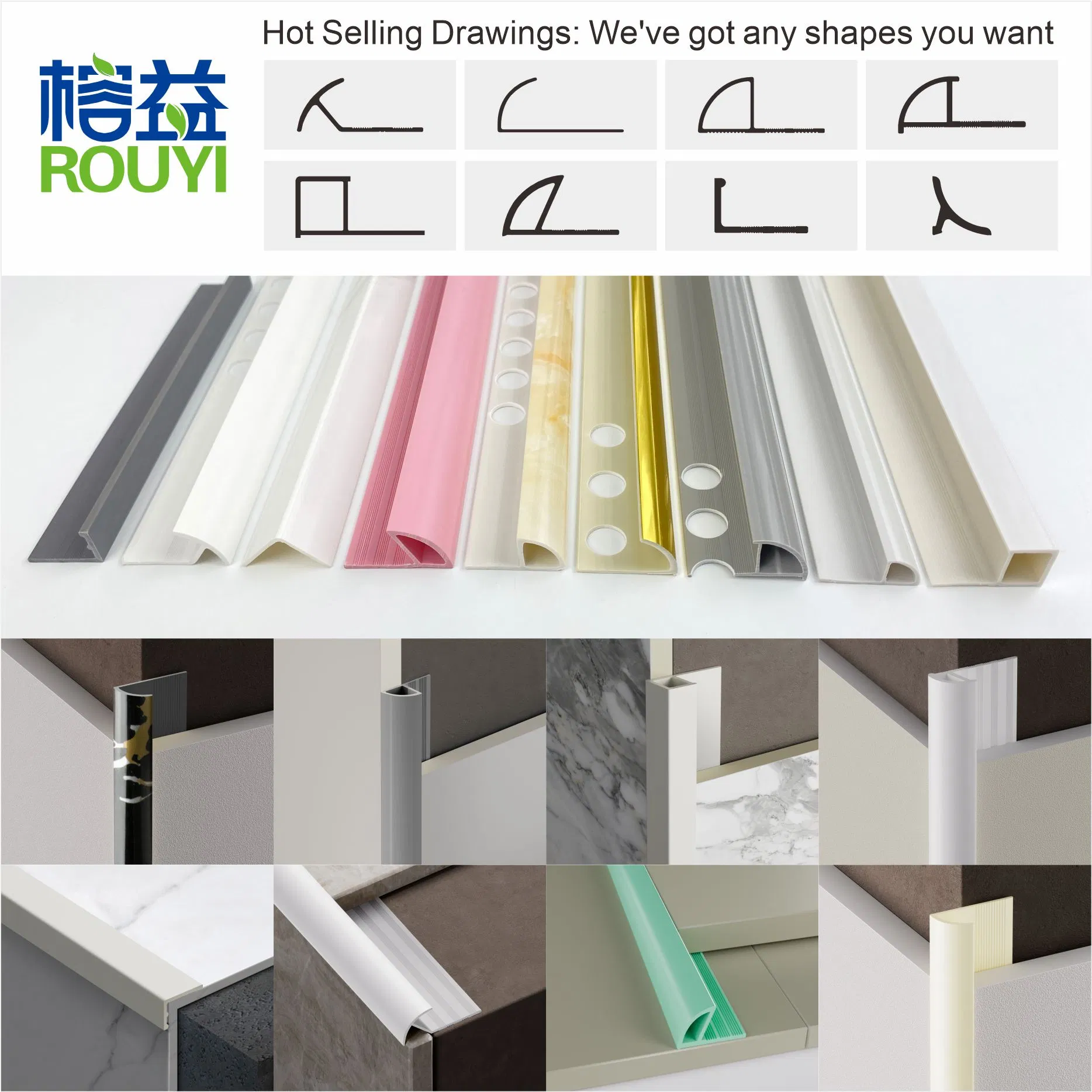 Factory Custom Ceramic Tile Edge PVC Profile Tile Corner Trim