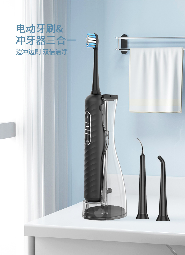 Toothbrush with Water Flosser Combo in One Rechargeable Flossing 2 Heads