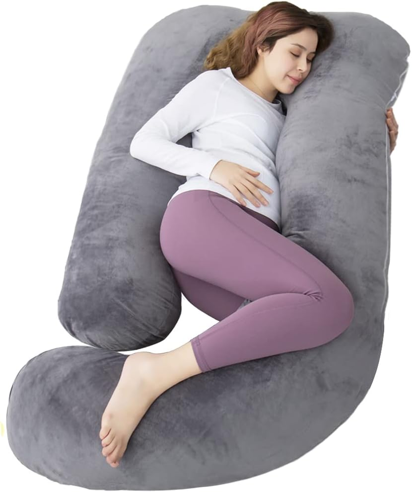 U-Shape Velvet Maternity Pillow with Cooling Cover, U Shaped Maternity Full Body Pillow for Pregnant Women