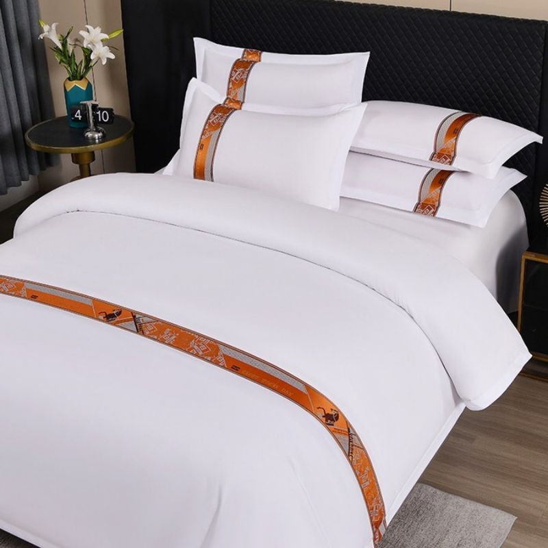 Orange Webbing Bed Quilt Duvet Cover Queen King Hotel Textile Bed Linen Microfiber Bed Set Soft Bed Sheets Custom Size Bedding Set in Stock Wholesale