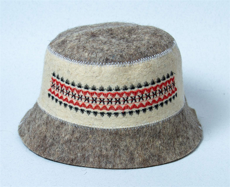 Top Hat Style Sauna Hat with Embroidery Russian Banya German Japanese Sheep Wool Sauna Hat