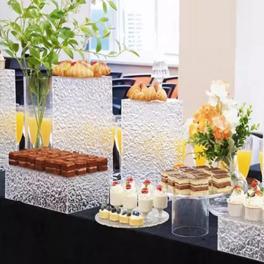 Acrylic Dessert Stand 200mmx200mmx400mm Water Ripple Stone Pattern Display Stand Deluxe Party Layout Snack Rack Banquet Party Buffet Meeting Bender Tea Party