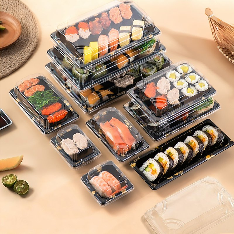 Wholesale Custom Disposable Meal Box Plastic Takeaway Sushi Packaging Box with Anti Fog Lid