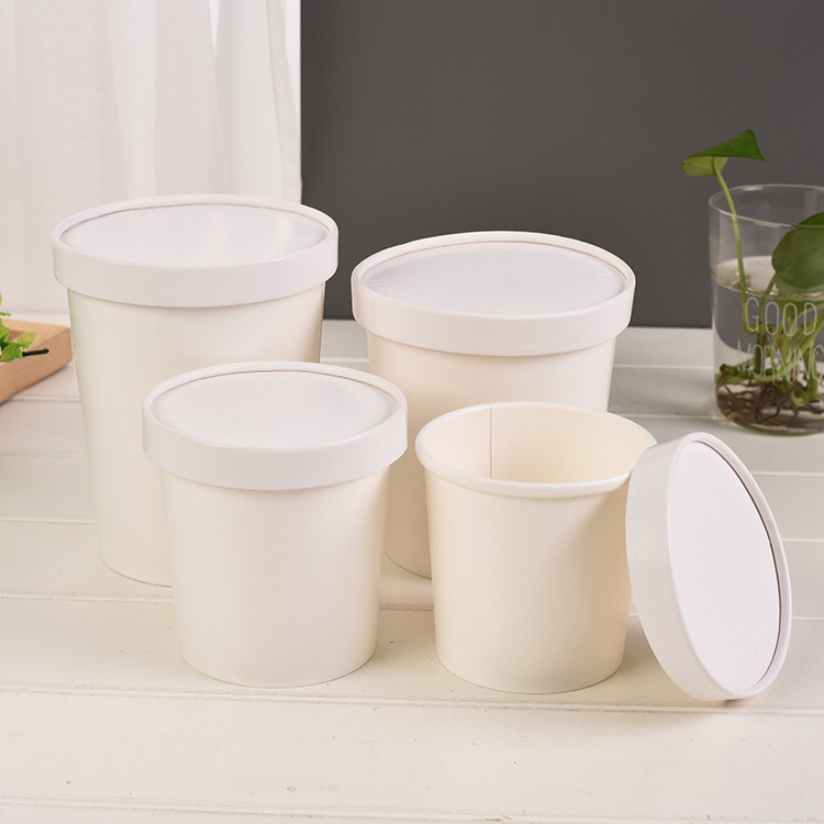 Food Grade Compostable Bowls Hot Soup Packaging Biodegradable Disposable Kraft Paper Noodle Bowls with Lids