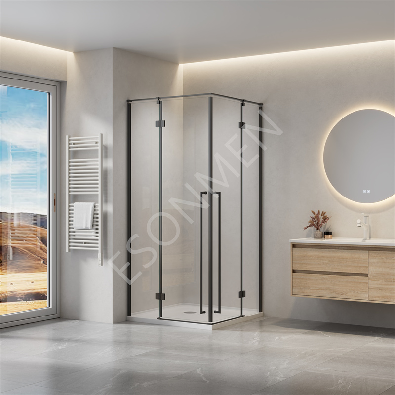Round Hing with Acruate 2-Door Shower Glass Enclosure