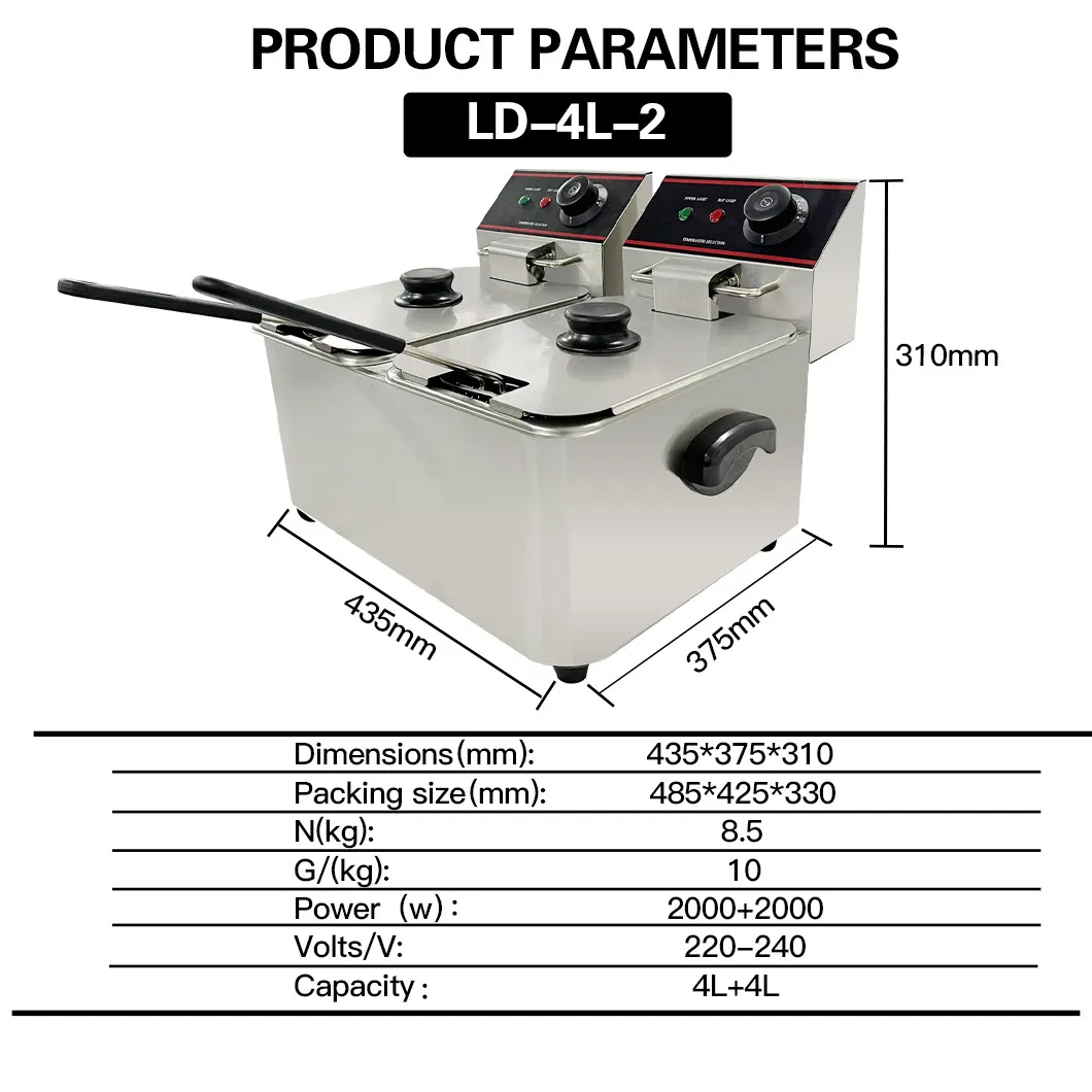 1 Tank 1 Basket Ld-4L-2 Stainless Steel Commercial Electric Deep Fryer
