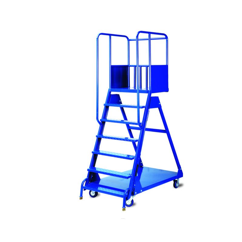 Warehouse Steel Safety Rolling Mobile Platform Ladder with Handrails