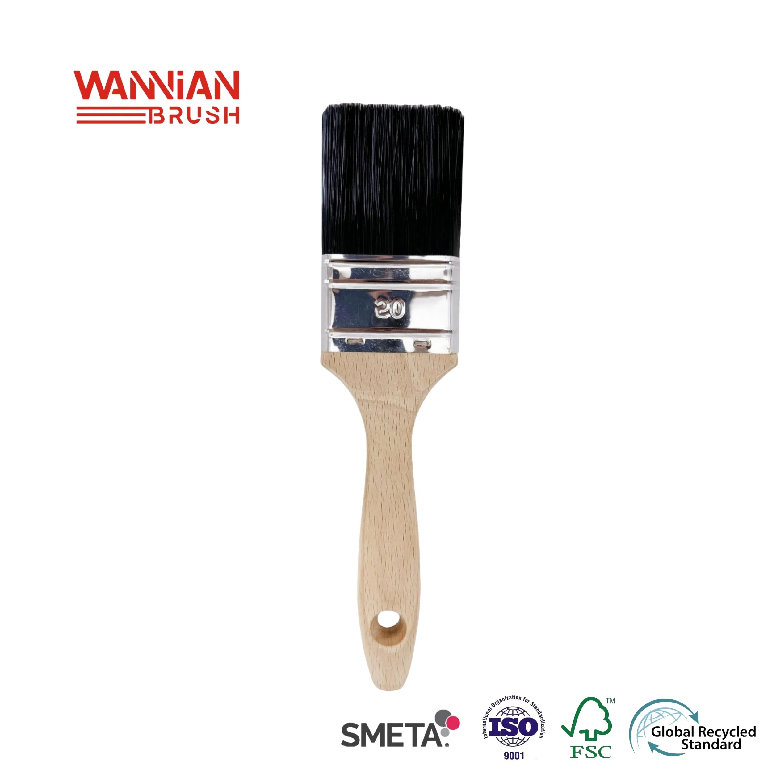 50mm High Quality Beech Wood Handle Stainless Ferrule Tapered Filament Flat Brush Paint Brush