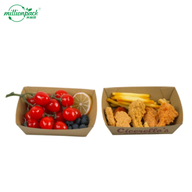 Grease-Resistant Disposable Kraft Paper Boat Tray for Oily Food Containment Custom Logo