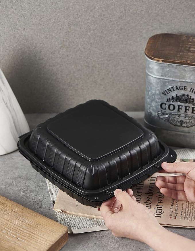 Multi Compartment Square Clamshell PP Cornstrach Food Box for Takeout Serve