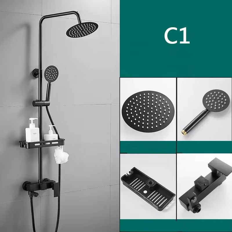 Thermostatic Hot Water Shower Head Massage Faucet Shower Set All-Copper Bathtub Faucet Black Is Used for The Hotel Family Brass