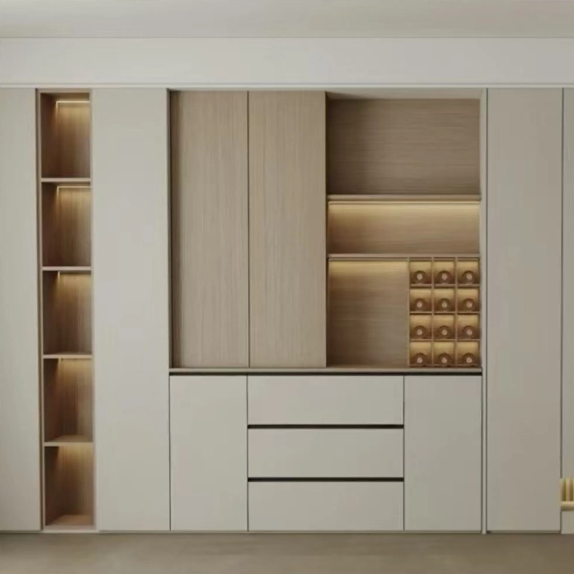 Modern Style Grey Furniture Flush Door Bedroom Closet Wardrobe with Pull Handlesa