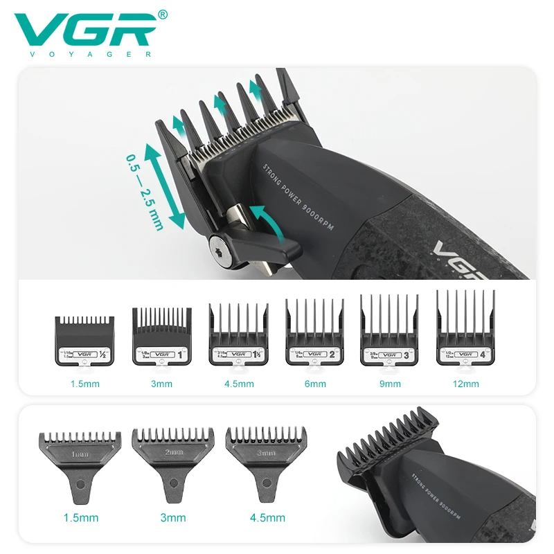 Vgr V-640 Dlc Blade 9000rpm Barber Combo Rechargeable Professional Hair Cipper Trimmer for Men