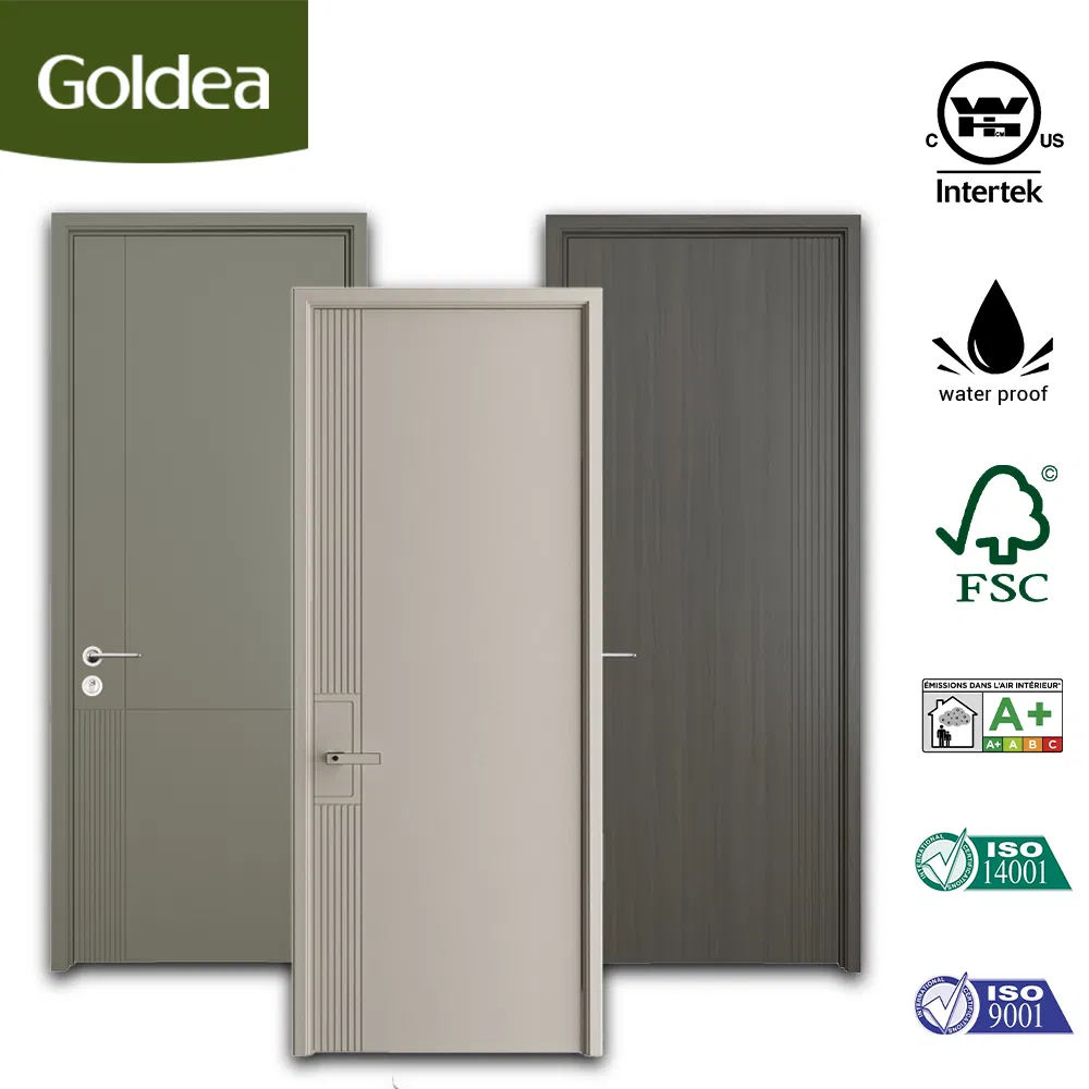 Goldea 39 Years Factory Wholesale Price Modern Design Basic Customization MDF Bedroom Bathroom Relief Hotel Interior PVC Wooden Door