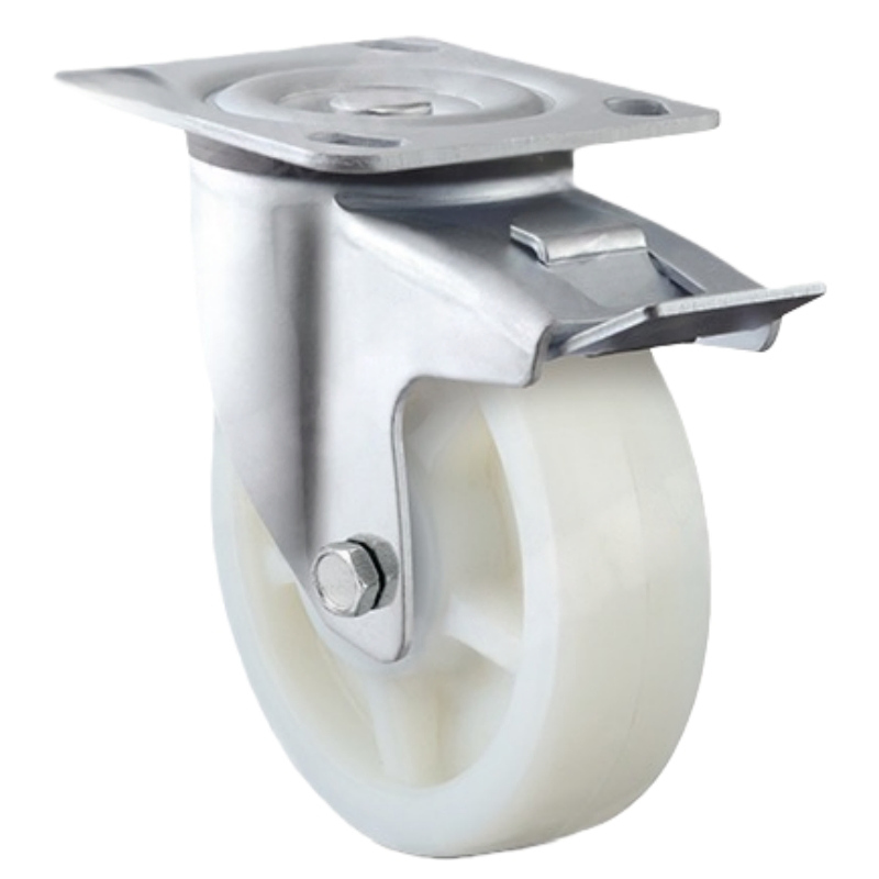 American Style Excellent Wear Resistance Medium Heavy Duty Nylon White Caster Wheel with Dual Brake