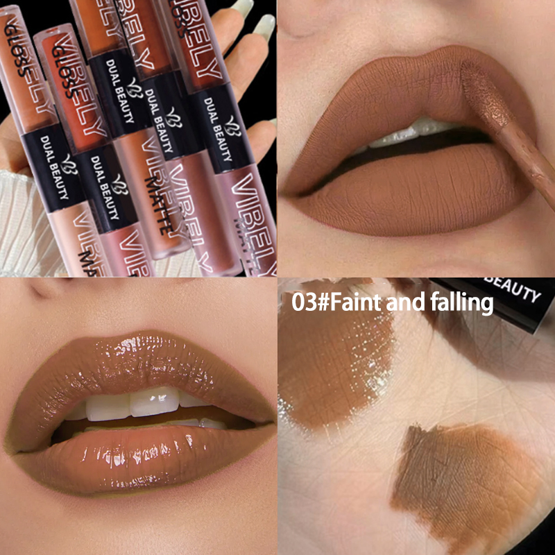 Lip Beauty Makeup Double Head Nude Matte Moisturizing Plumper Glossy Lipgloss
