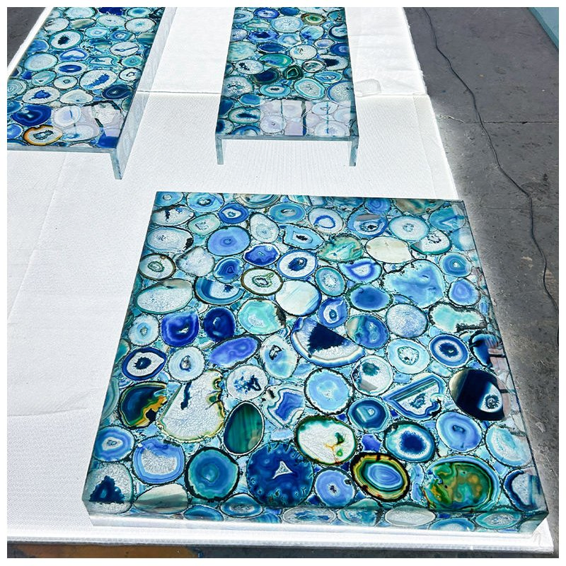 Semi-Precious Blue Agate Gemstone Backlit Tiles