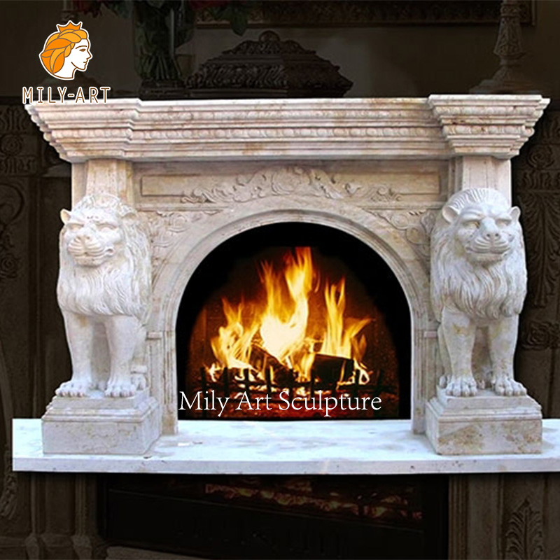 Factory Indoor Stone Caving Sculpture White Marble Fireplace