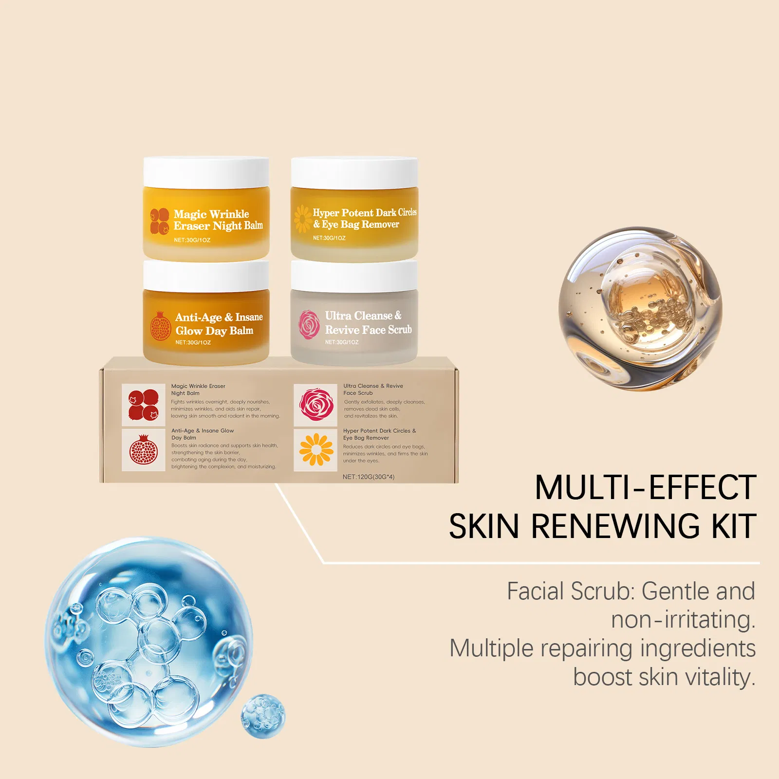 Organic Vitamin Vc Brightening Vitamin C Facial Lightening Spot Removal Skin Care 4 Pieces Skincare Set