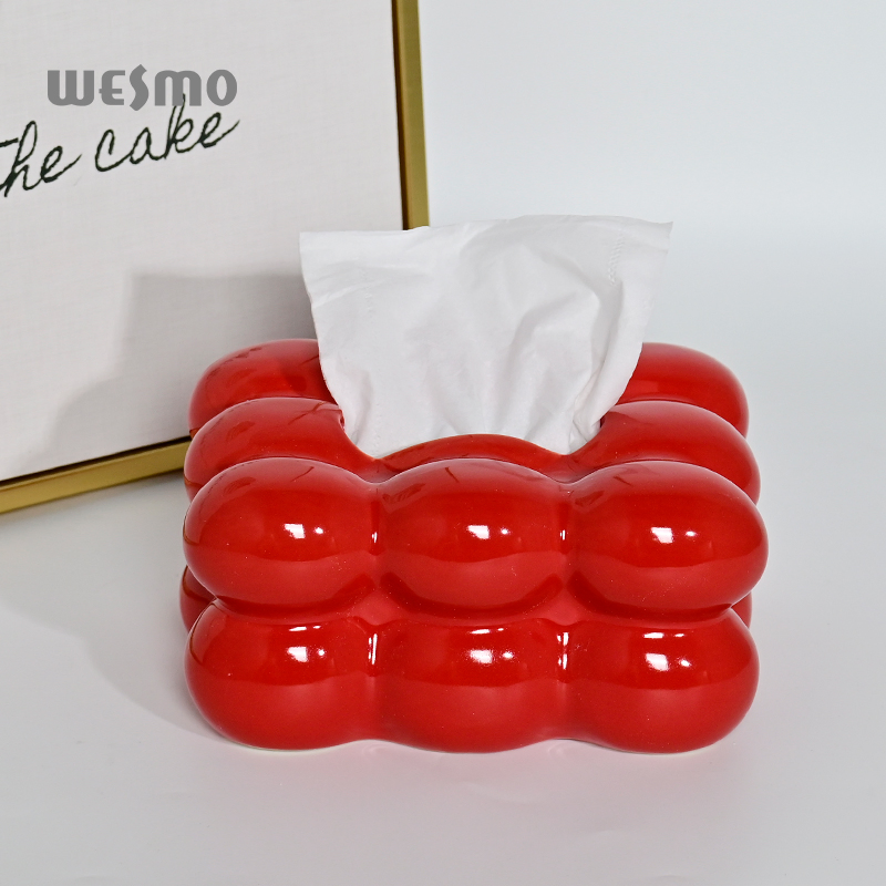 Luxury Home Living Room Tabletop Decoration Ceramic Red Tissue Storage Box
