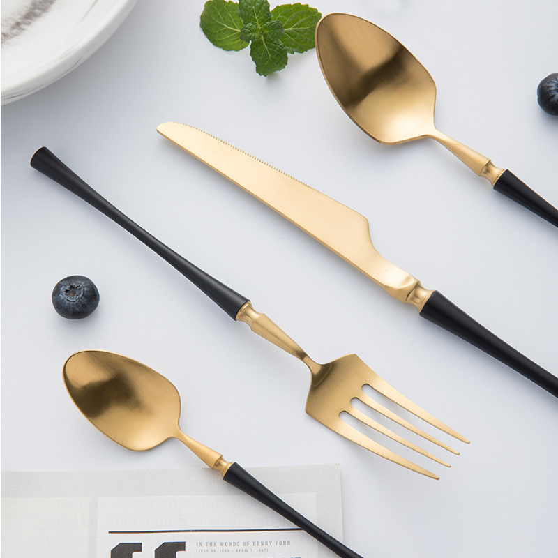 Stainless Steel Cutlery Set Creative Handle Design Spray Paint Black Gold Cutlery
