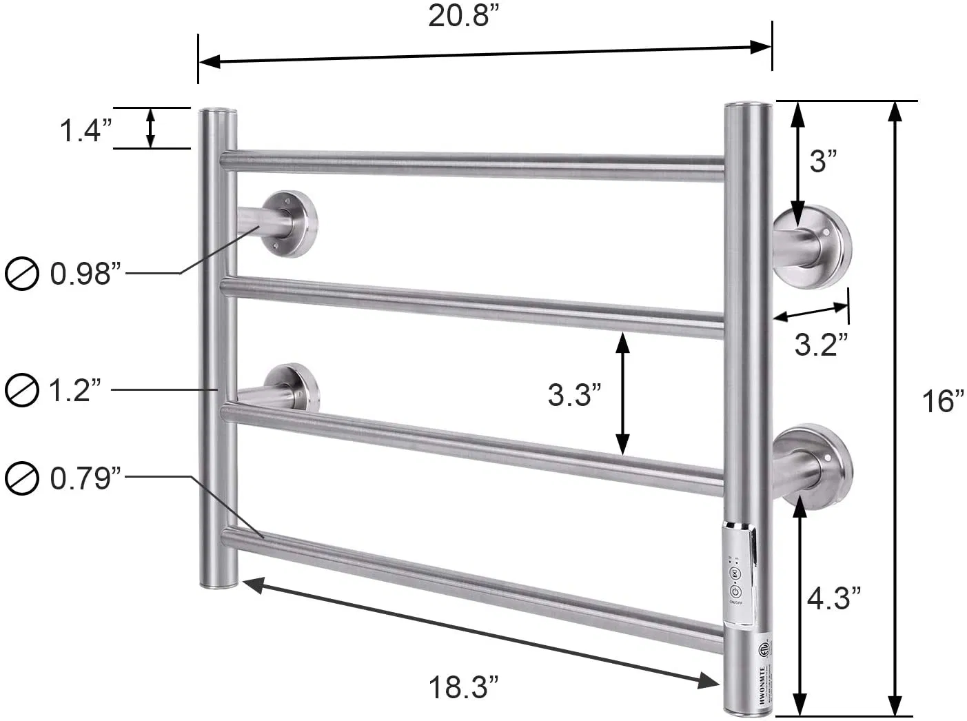 Towel Warmer with Built-in Timer 4 Bars Electric Stainless Steel Heated Towel Racks