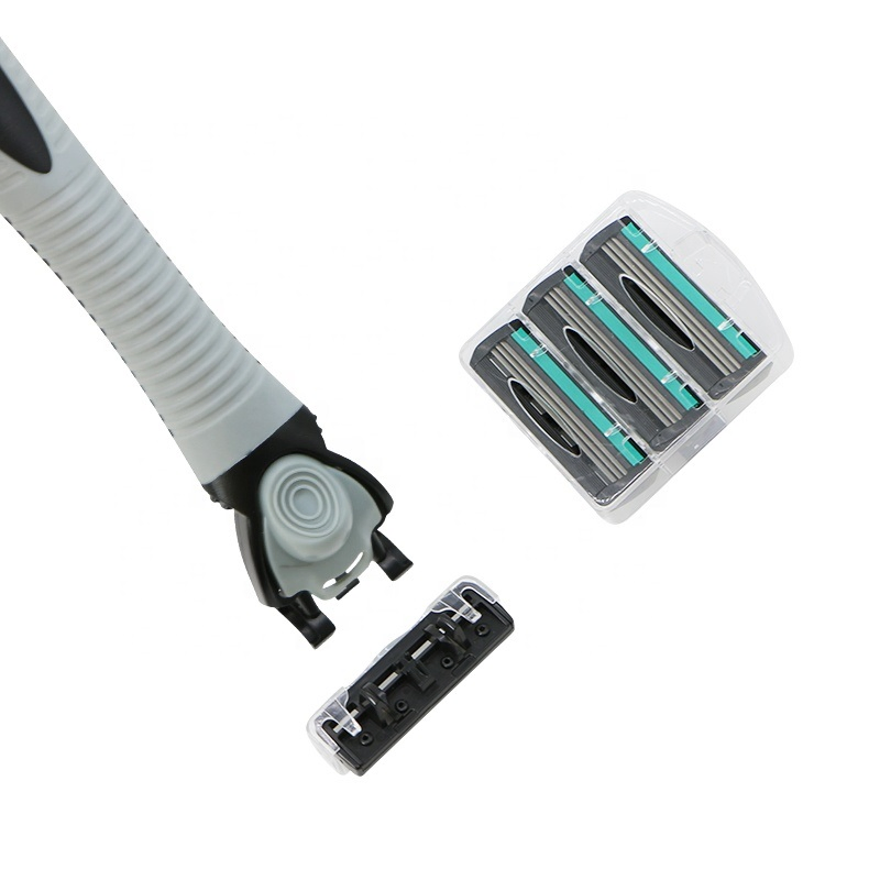 Customized Rubber Handle Razor 3 Blade Shaving Razor Private Label Package Three Blades Razor