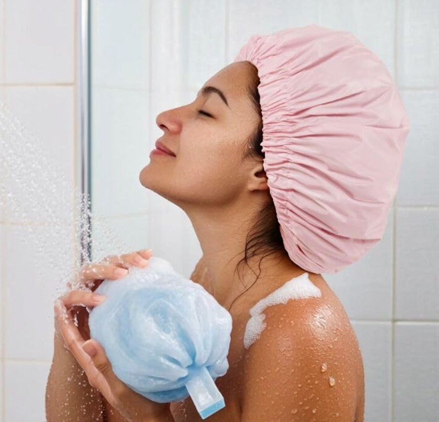 Reusable Shower Cap Large Waterproof Shower Bonnet Bath Hair Hat