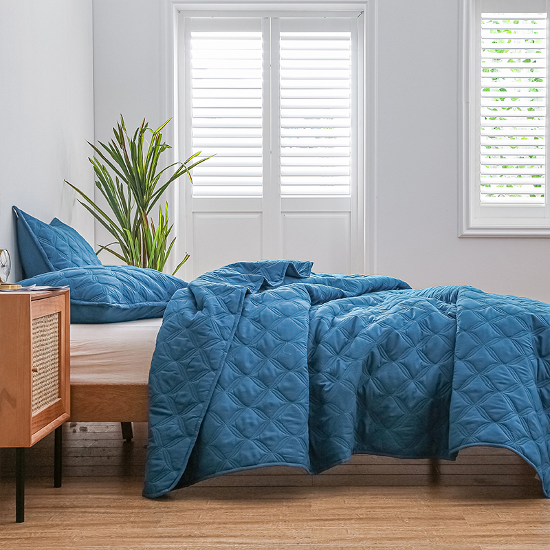 ODM/OEM Polyester Home Textile 3 Pieces Sheet Set Bedding Set Blue Bed Cover Queen Size Bedspread with Pillow