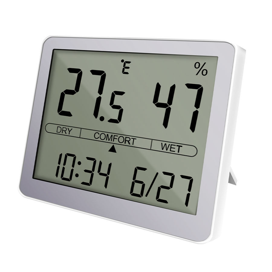 Temperature Humidity Meter, LCD Electronic Digital Outdoor/Indoor Thermometer Hygrometer with Clock Time Humidity Monitor