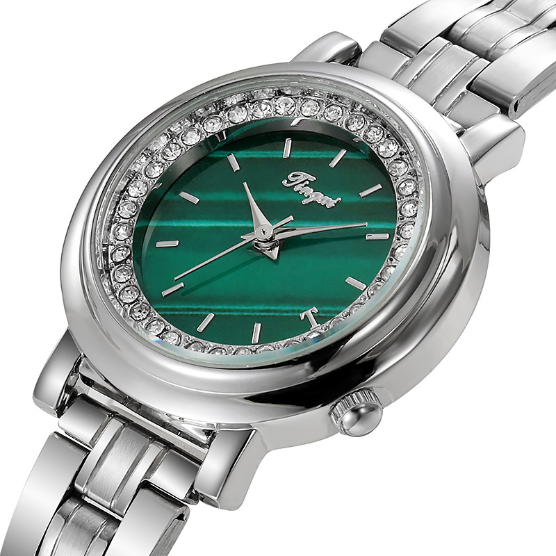 Quartz Movement Watch Ins Retro Style Women's Wrist Steel Small Green Watch