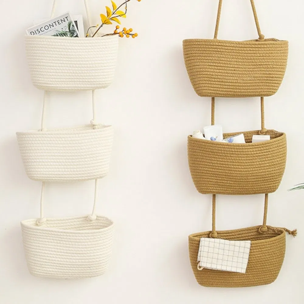 Rope Over Door Basket 3 Tier Wall Hanging Basket for Storage Wbb28328