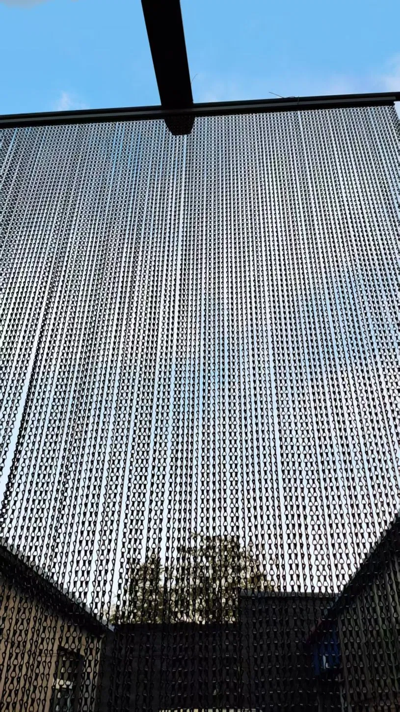 Decorative Anodized Metal Wire Mesh Aluminum Hook Chain Link Curtain, Hotel Curtain Wall Screen Customized