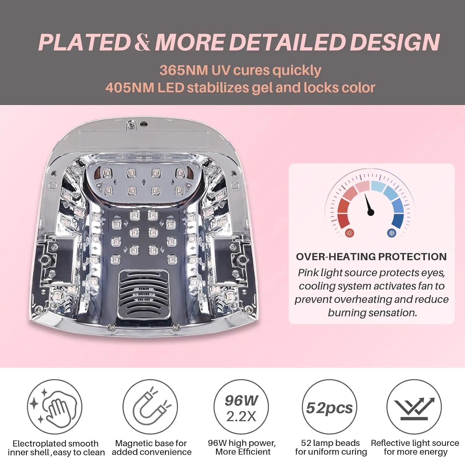 Professional 96W Rechargeable Cordless Nail Dryer 52beads Nail Lamp with Remote Control