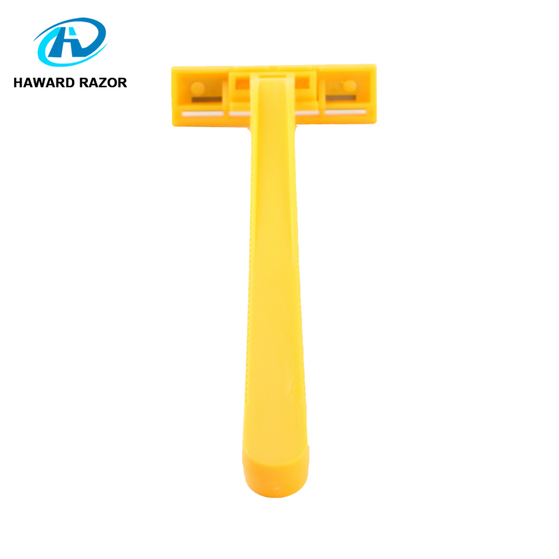 Yellow Color Two Blade Disposable Razor Men′ S Shaving with Long Straight Handle