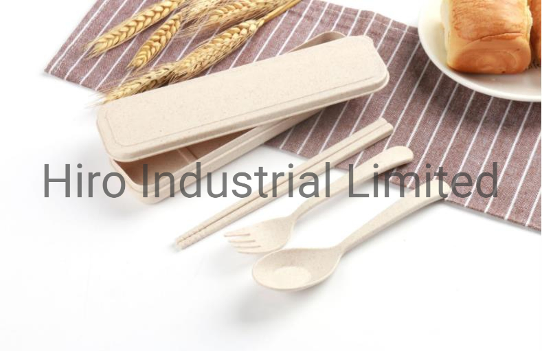 Wheat Straw Cutlery Set with Storage Box Include Spoon Fork Chopsticks